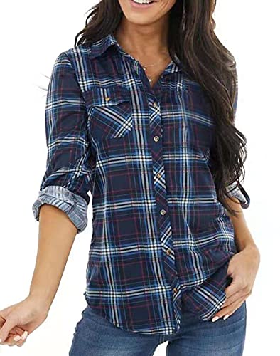 NUOREEL Women's Classic Plaid Button Down Shirt
