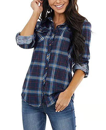 NUOREEL Women's Classic Plaid Button Down Shirt