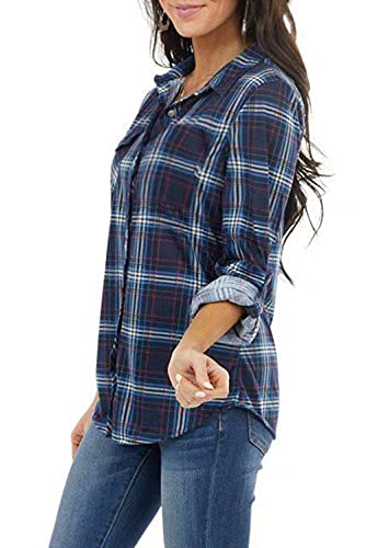 NUOREEL Women's Classic Plaid Button Down Shirt