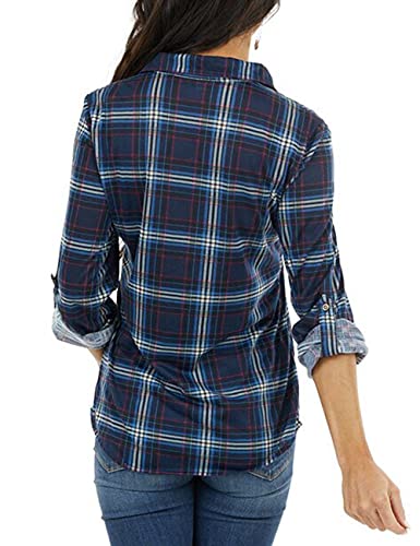 NUOREEL Women's Classic Plaid Button Down Shirt