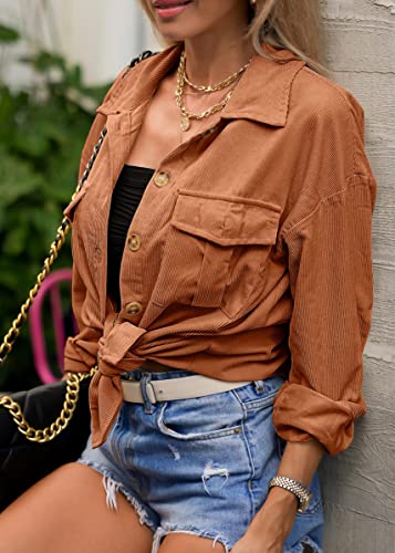 Beyove Women's Oversized Corduroy Button Down Shirt