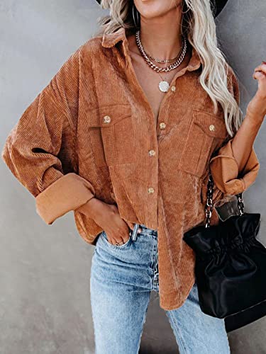 Beyove Women's Oversized Corduroy Button Down Shirt