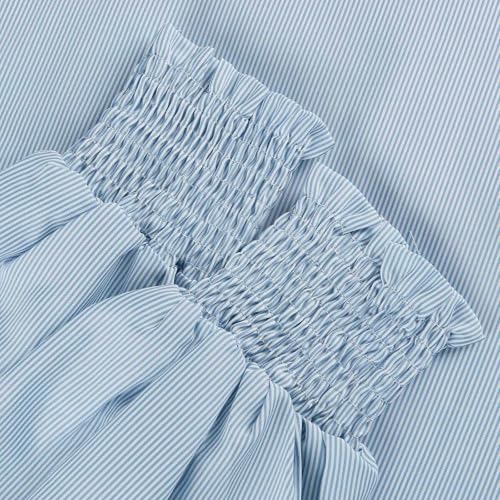 Light Blue Striped Long Sleeve Women's Blouse