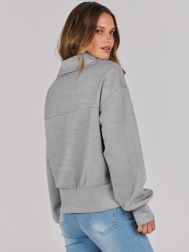 ANRABESS Women's Half Zip Cropped Sweatshirt - Light Grey
