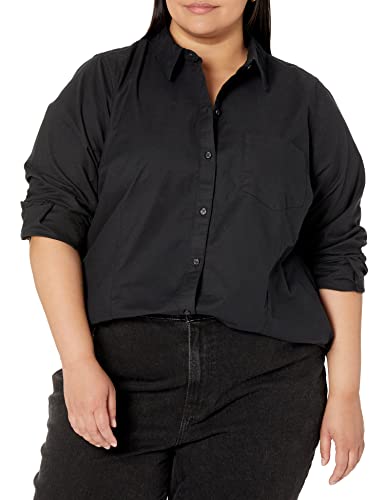 Women's Plus Size Black Stretch Oxford Shirt, X-Large