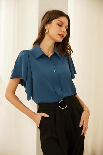 Grace Karin Women's Summer V-Neck Button Down Shirt