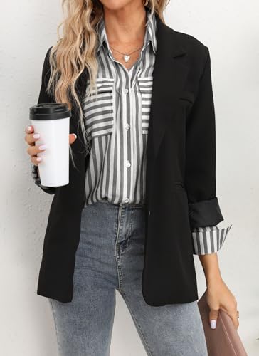 OMSJ Women's Striped Button Down V-Neck Blouse