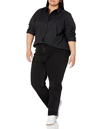 Women's Plus Size Black Stretch Oxford Shirt, X-Large