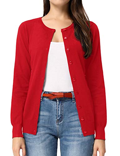 Women's Classic Long Sleeve Knit Cardigan in Red