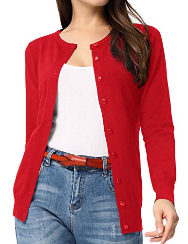 Women's Classic Long Sleeve Knit Cardigan in Red