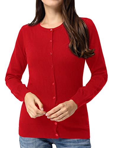 Women's Classic Long Sleeve Knit Cardigan in Red