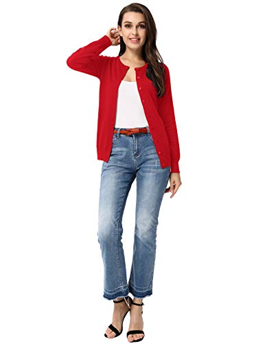 Women's Classic Long Sleeve Knit Cardigan in Red