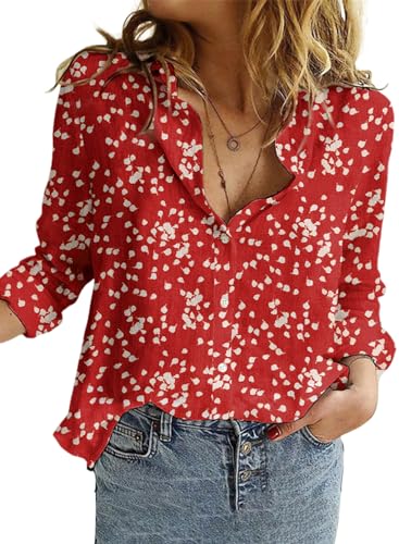 Alicia Floral Print V Neck Chiffon Blouse, Red