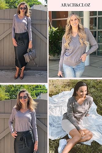 Arach&Cloz Trendy V Neck Long Sleeve Sweater