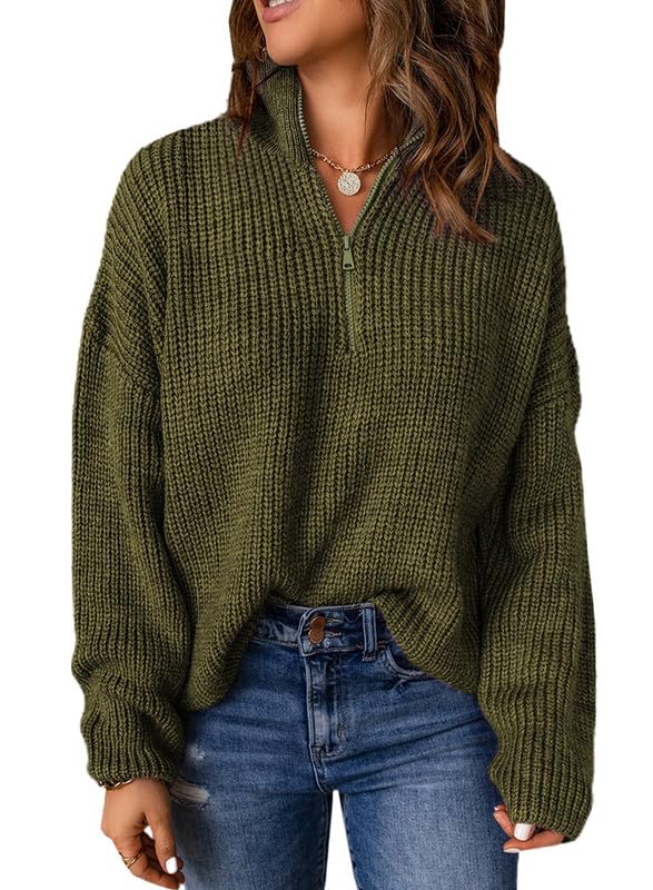 Dokotoo Green Waffle Knit Zip Pullover Medium