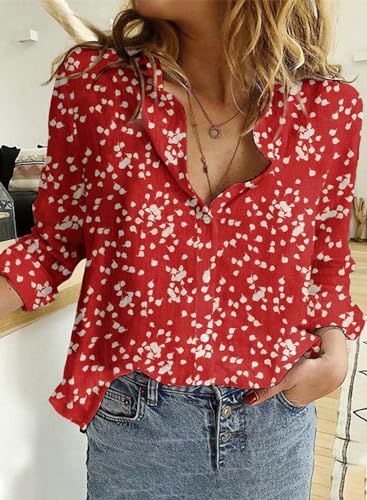 Alicia Floral Print V Neck Chiffon Blouse, Red