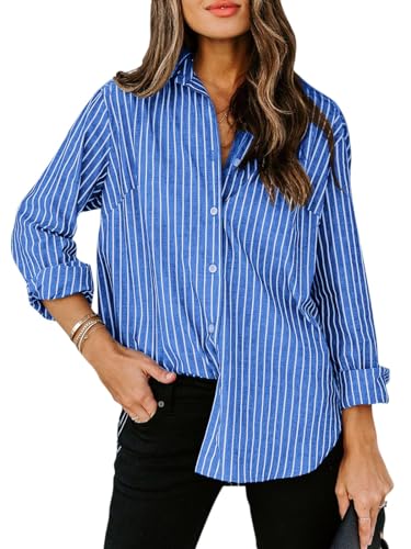 Blue Striped Button Down Shirt for Work