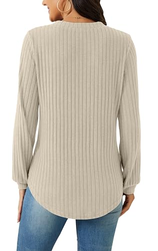 Trendy Beige V-Neck Tunic Sweater for Women