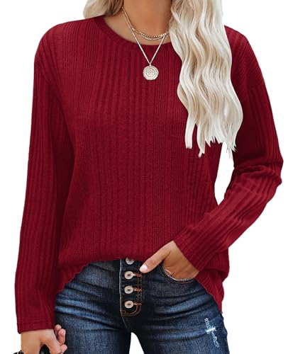 XIEERDUO Women's Lightweight Burgundy Long Sleeve Tunic