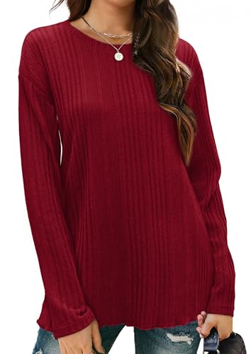XIEERDUO Women's Lightweight Burgundy Long Sleeve Tunic