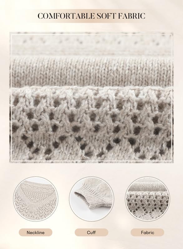 SHEWIN Women’s Casual V Neck Crochet Sweater