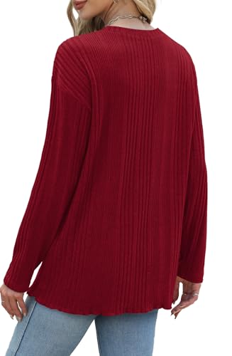 XIEERDUO Women's Lightweight Burgundy Long Sleeve Tunic