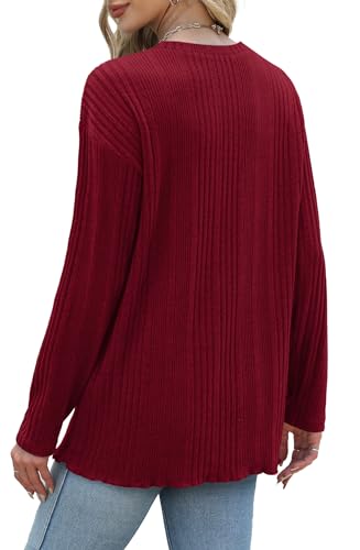 XIEERDUO Women's Lightweight Burgundy Long Sleeve Tunic