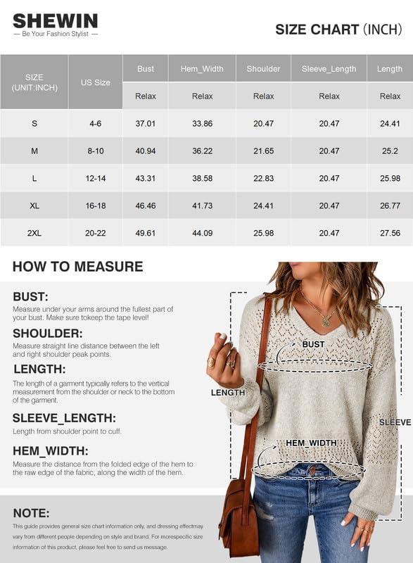 SHEWIN Women’s Casual V Neck Crochet Sweater