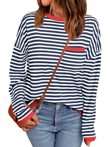 LILLUSORY Women's Trendy Striped Oversized Sweater Top