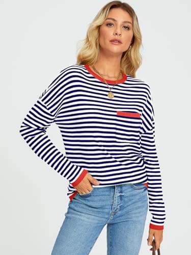 LILLUSORY Women's Trendy Striped Oversized Sweater Top