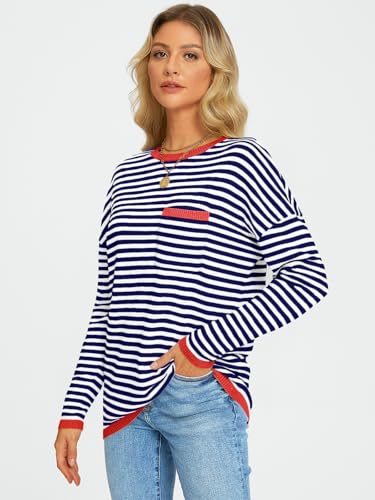 LILLUSORY Women's Trendy Striped Oversized Sweater Top