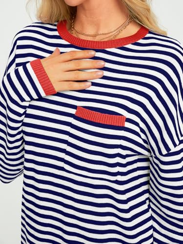 LILLUSORY Women's Trendy Striped Oversized Sweater Top