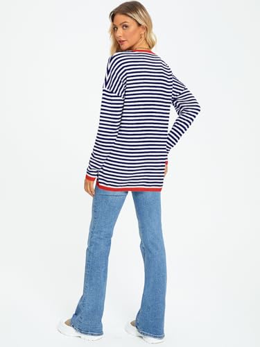 LILLUSORY Women's Trendy Striped Oversized Sweater Top