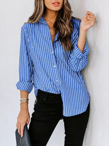 Blue Striped Button Down Shirt for Work