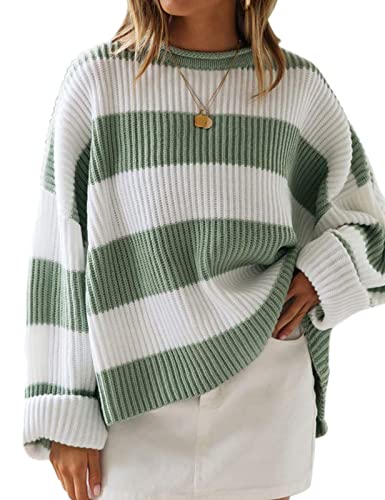 ZESICA Women's Oversized Striped Knit Pullover Sweater