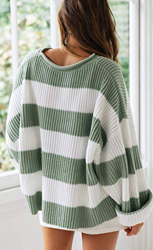 ZESICA Women's Oversized Striped Knit Pullover Sweater