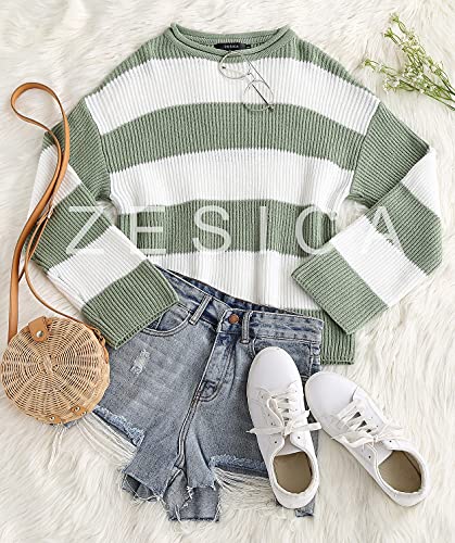ZESICA Women's Oversized Striped Knit Pullover Sweater