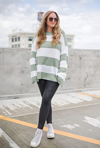 ZESICA Women's Oversized Striped Knit Pullover Sweater