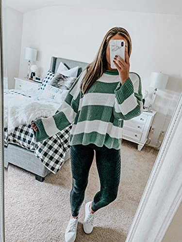 ZESICA Women's Oversized Striped Knit Pullover Sweater