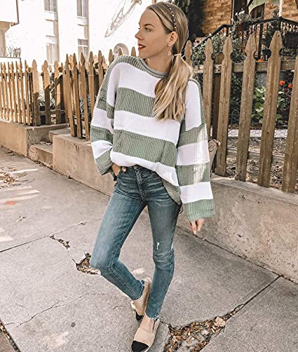 ZESICA Women's Oversized Striped Knit Pullover Sweater