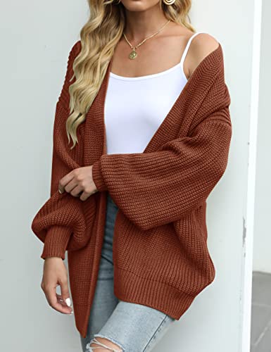 MEROKEETY Women's Oversized Lantern Sleeve Cardigan - Caramel