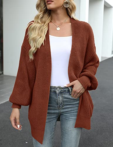 MEROKEETY Women's Oversized Lantern Sleeve Cardigan - Caramel