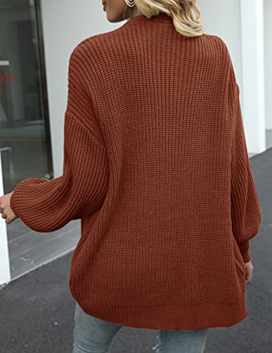 MEROKEETY Women's Oversized Lantern Sleeve Cardigan - Caramel