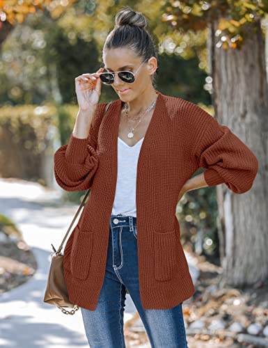 MEROKEETY Women's Oversized Lantern Sleeve Cardigan - Caramel
