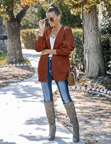 MEROKEETY Women's Oversized Lantern Sleeve Cardigan - Caramel