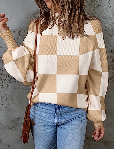 ZESICA Women's Striped Knit Turtleneck Sweater - Khaki