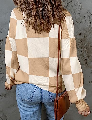ZESICA Women's Striped Knit Turtleneck Sweater - Khaki