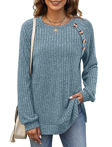 Bofell Women's Casual Long Sleeve Sweater - Blue XXL