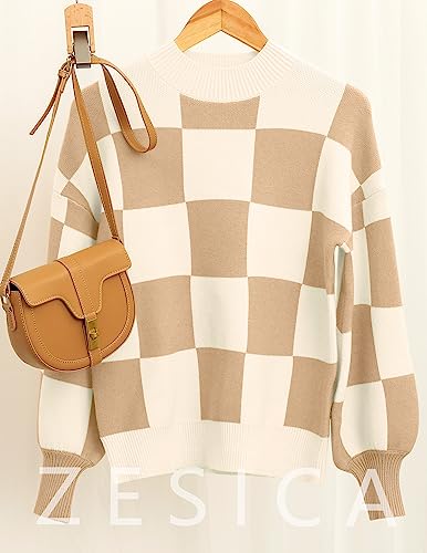 ZESICA Women's Striped Knit Turtleneck Sweater - Khaki