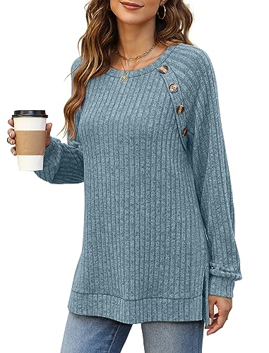 Bofell Women's Casual Long Sleeve Sweater - Blue XXL